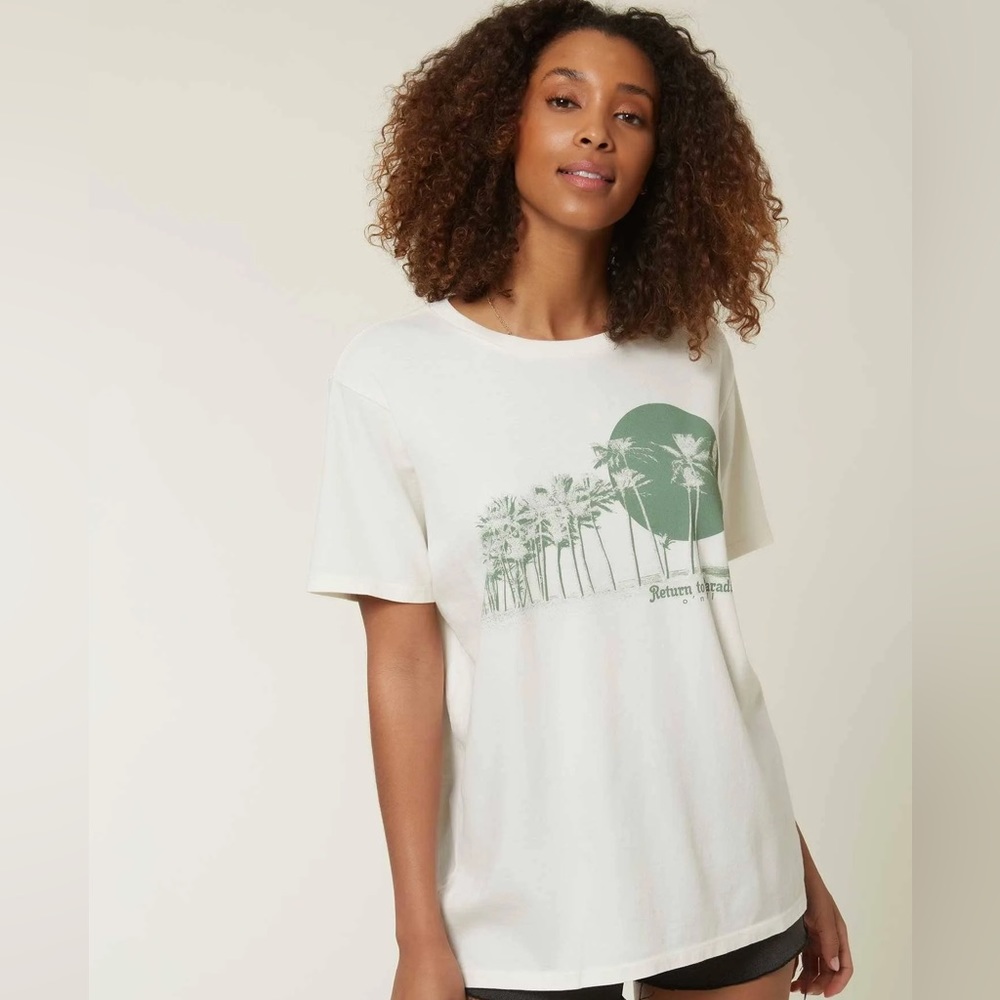 O’Neill Tsunami Retro Palm Tree Sun Green & Cream T-Shirt